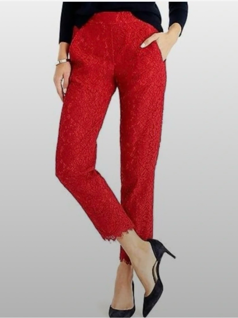J. Crew Red Lace Cropped Pants